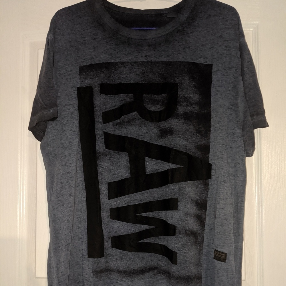 G-Star Raw Blue to Navy Blue burnout graphic tee M